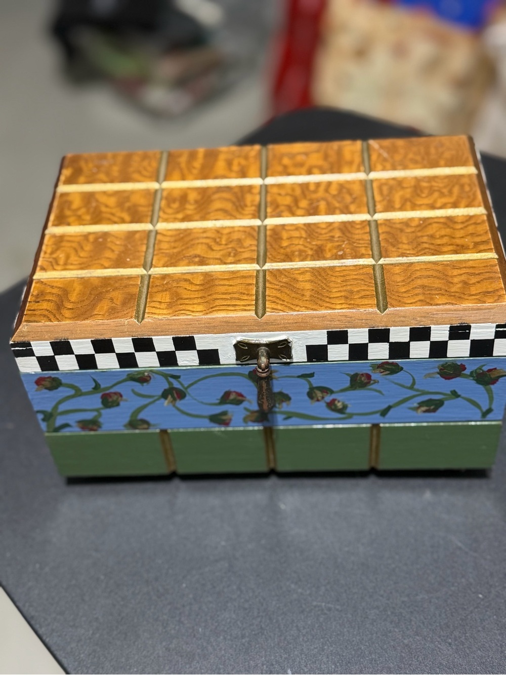 Wooden Grid Accent Box Hand Crafted